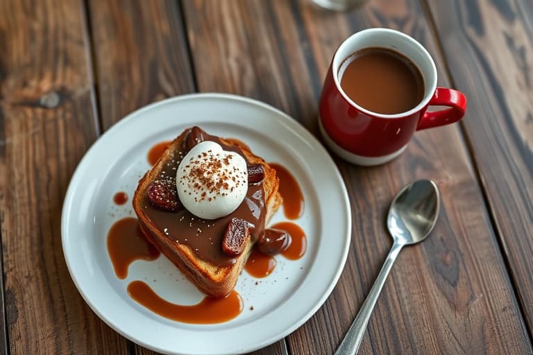 Fylte meksikanske hot chocolate-fransk toast med kanelkrem og sjokolade-Maple ganache