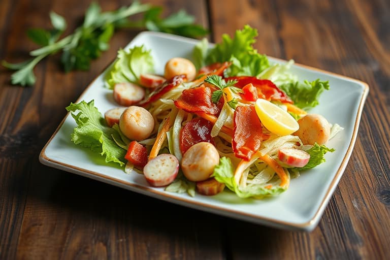 Friséesalat med bønner, geitost og varm bacon-dressing