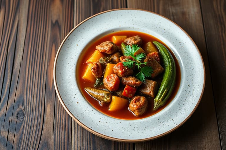 Skalldyr- og Andouille-gumbo med reker, kamskjell, blåskjell og østers, servert med sprø okra