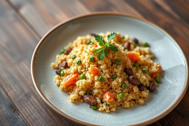 Krydret couscous med asparges og blåmuggost