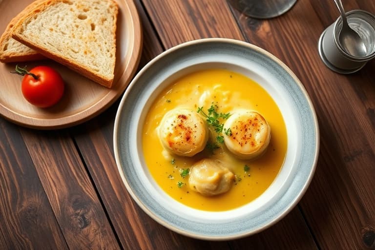 Cheddar-dumplingsuppe med tomat