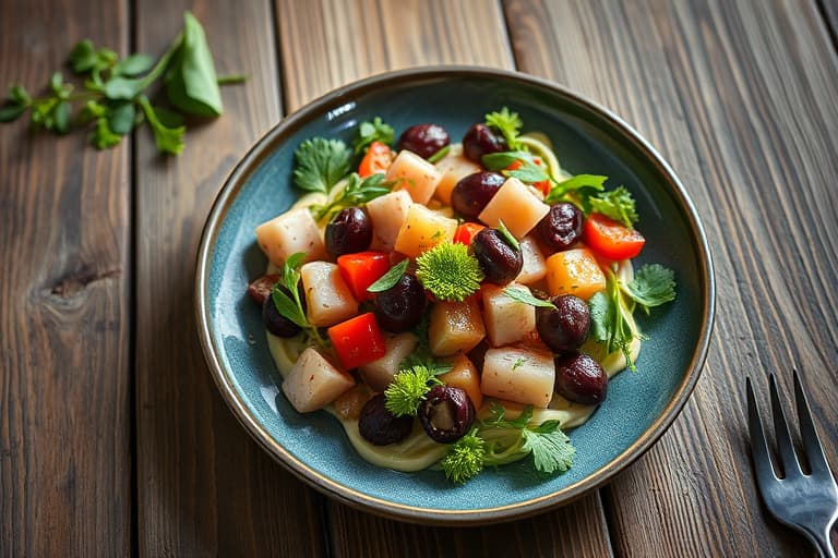 Hvetebærsalat med oliven og hvitløk