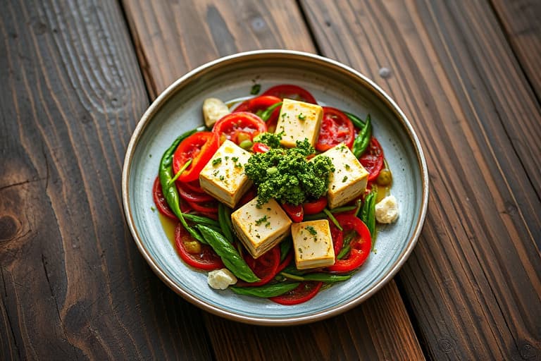 Tofu med Gorgonzola og pesto