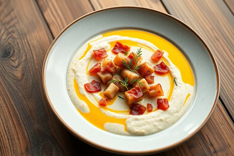 Varm blåmuggostdip med hvitløk og bacon