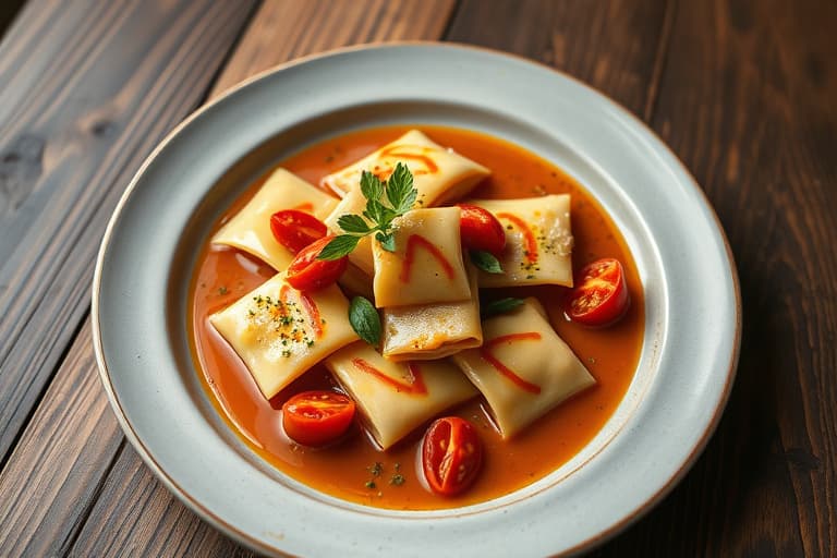 Ostefylte ravioli med fersk tomat- og artisjokksaus