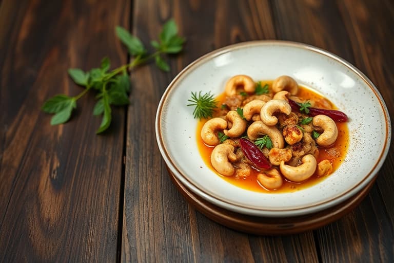 Karrisausede cashewnøtter, pære og druesalat