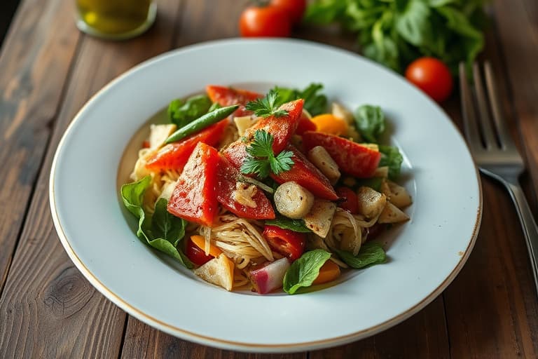 Kikertsalat med rødløk og tomat