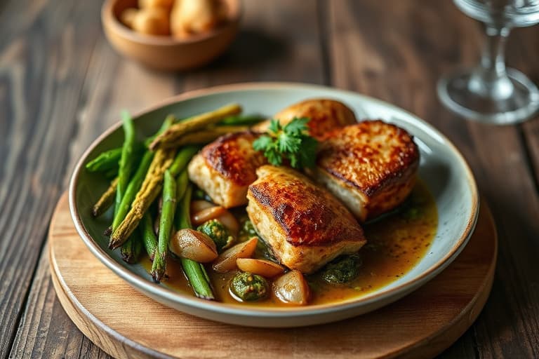 Kylling, stuffing og grønne bønner i ildfast form