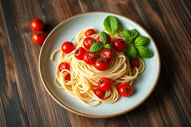 Ristede cherrytomater med angel hair