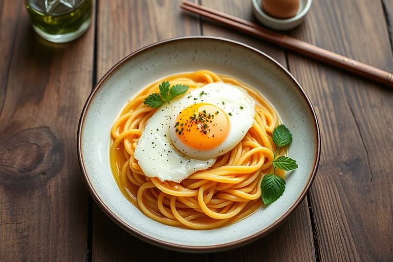 Cheddar-ramen med nudelbiter og stekte egg