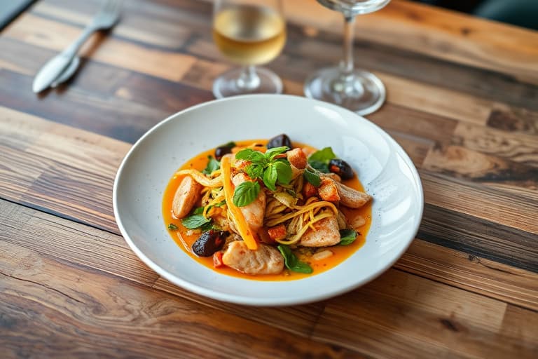 Eple- og pølsestappet kastanjefrukt.