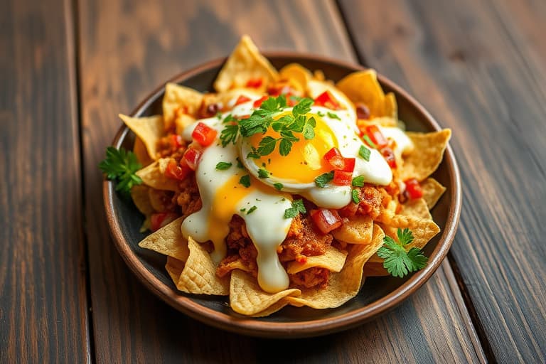 Smøraktige, smakfulle egge-nachos med eggerøre