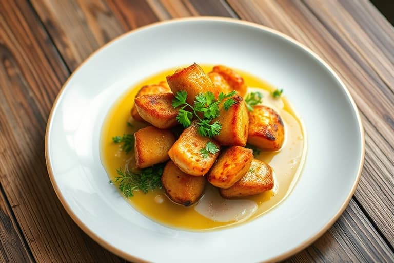 Sprø kyllingkroketter med hvitløksmørsaus