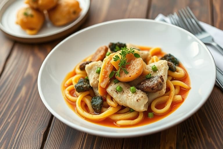 Kyllingpølse og gnocchi i stekepanne