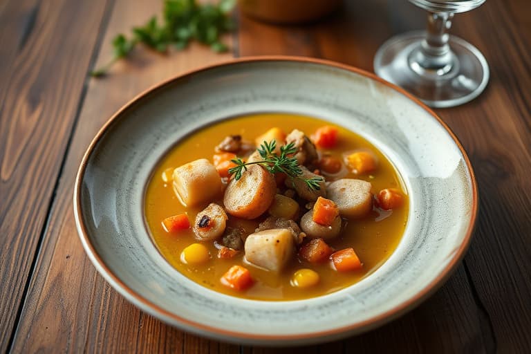 Korn- og purresuppe i filodeig-ruller