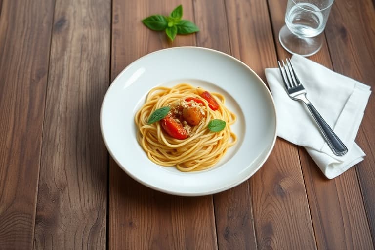 Glutenfri spaghetti med terninger av poteter, ovnsbakte paprika og aromatisk urtepesto