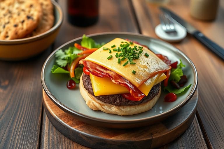 Grillburger av svinekjøtt med røkt bacon og cheddar