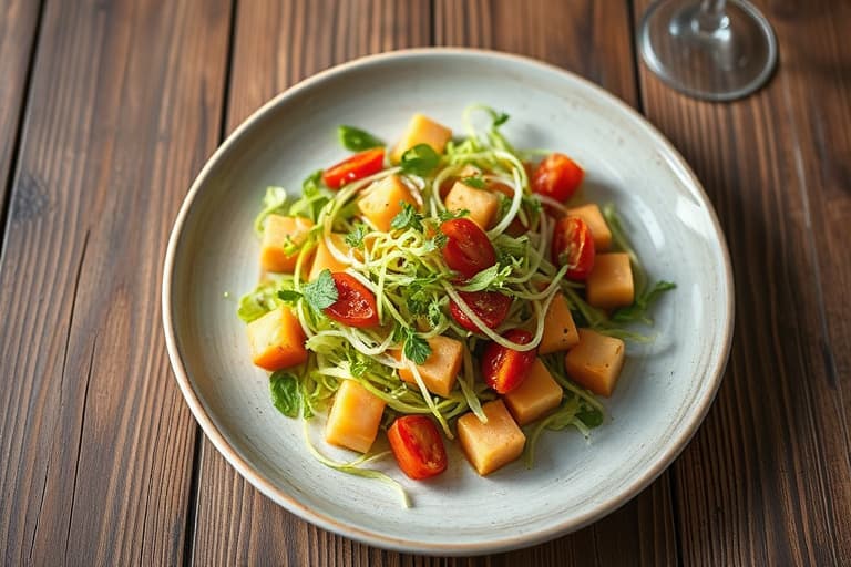 Søtpotetsalat med hvitløksbrød og frisée