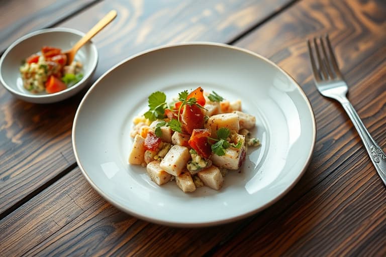 Ceviche med salatbladwraps og bacon