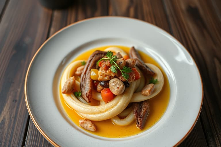 Kokt kylling og hvitløk med nudler