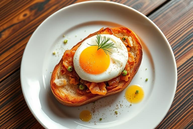 Egg og saltstekt fransk toast med ost og asparges