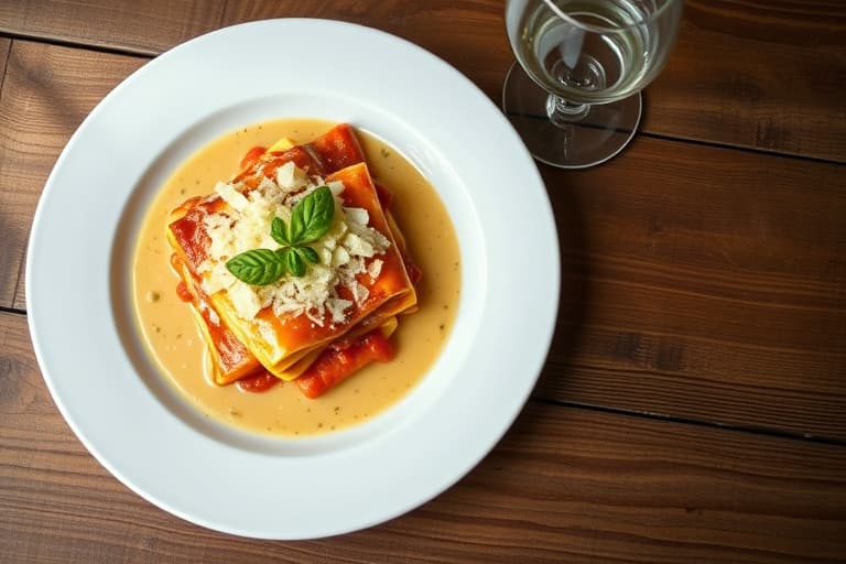 Sopplasagne med hvitløk- og parmesan-kremsaus