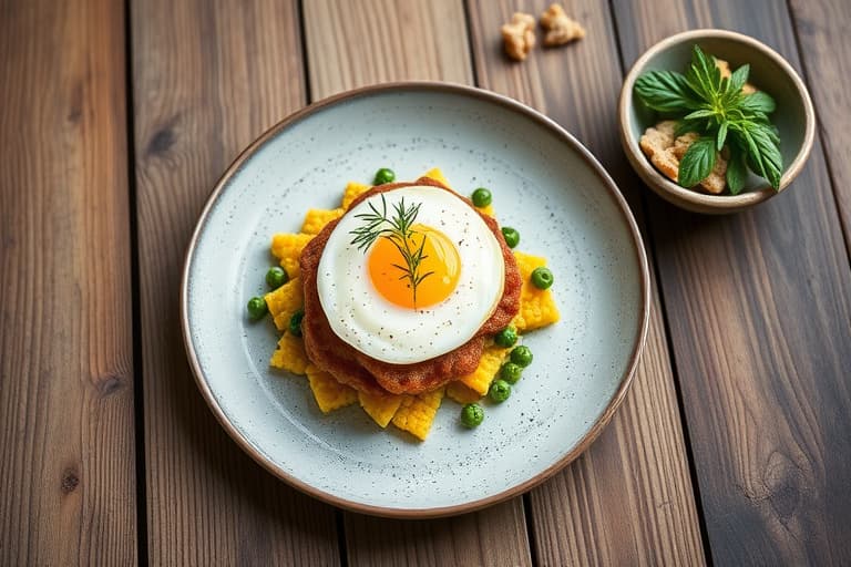Pølse-, polenta- og eggebrødsmørbrød med frokostslider