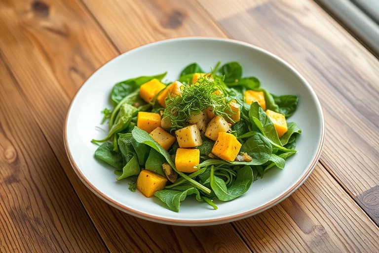 Grønn eplesalat med curry og spinat