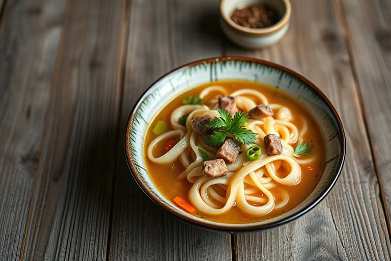 Krydret Udon-nudelsuppe