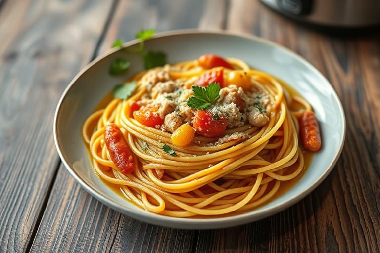 Spaghettipumpa og polsk pølsesuppe i slow cooker