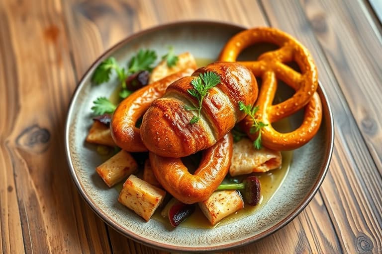 Honningkysset, pretzel-krustet svinenakke