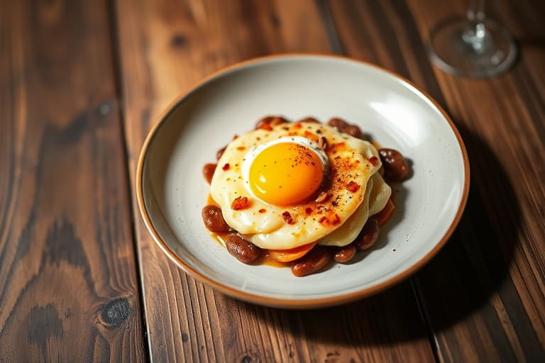 Geitost- og potetpannekaker med posjerte egg