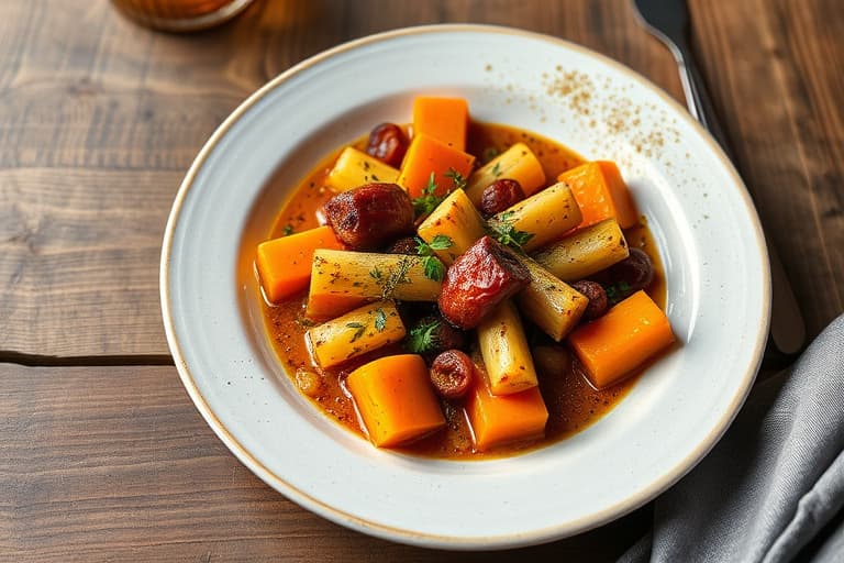 Kylling med rosenkål og butternut squash i stekepanne til middag