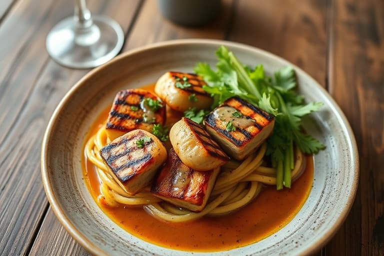 Grillede søtpoteter med BBQ-bakte bønner og koriandert krem