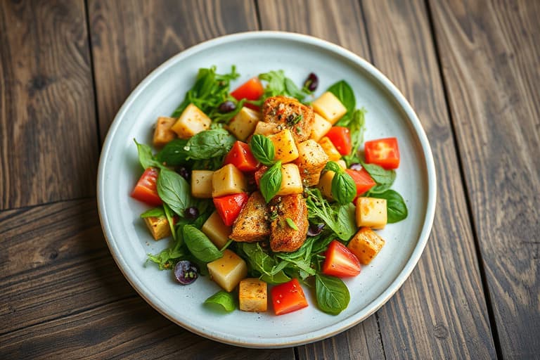 Grillet panzanella-salat med fersken og fennikel