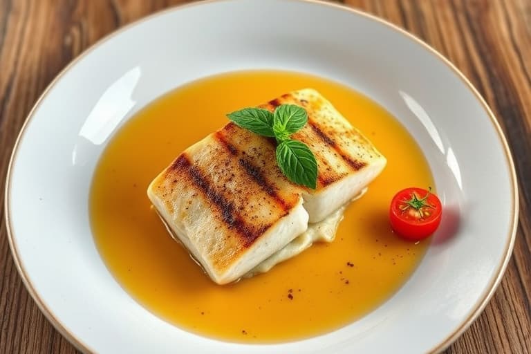 Grillet amberjack med tomat-, basilikum- og kaperssaus