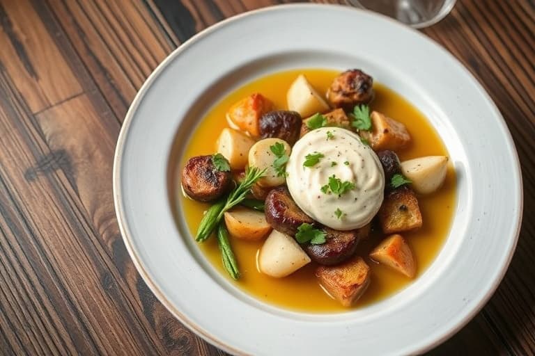 Hvitløksstilksaus med geitostdip