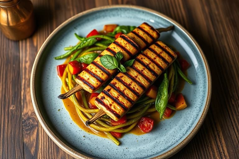 Vegan grillede auberginerullader