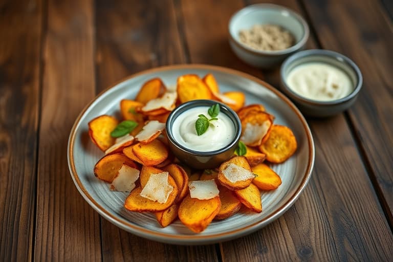 Sitron- og parmesanchips av squash med basilikum-aioli