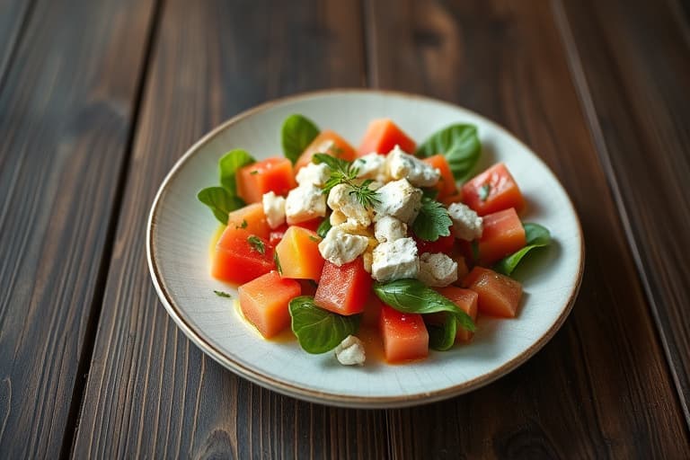 Vannmelon-, feta- og cashew-salat