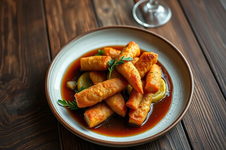 Friterte jackfrukt med sjokoladesaus