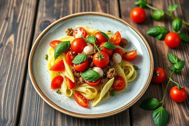 Vegansk tomat-, agurk- og linssalat