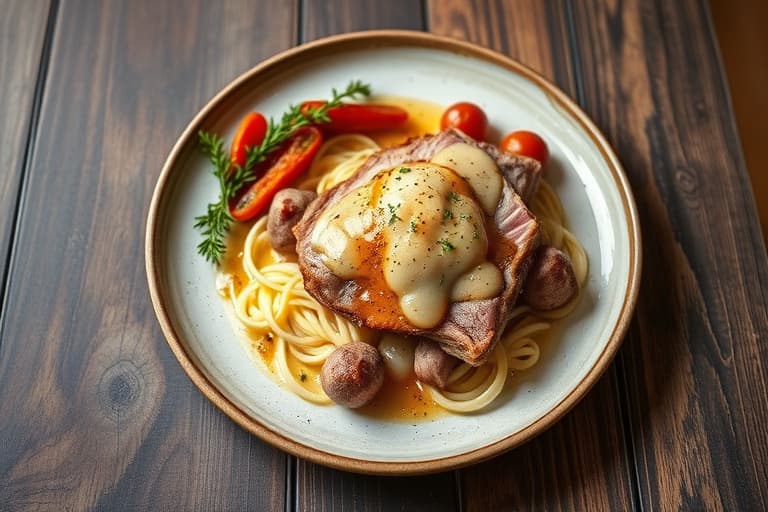 Ham på ciabatta med karamelliserte sopp og søte erteskudd