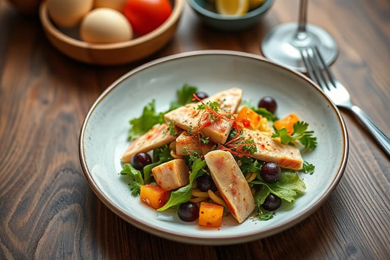 Kald salat med kokt mat