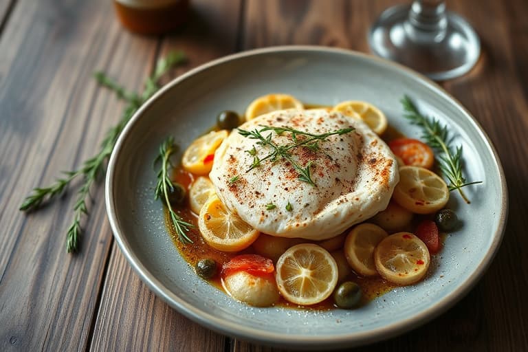 Grillet hel makrell med sitron, oregano og oliven