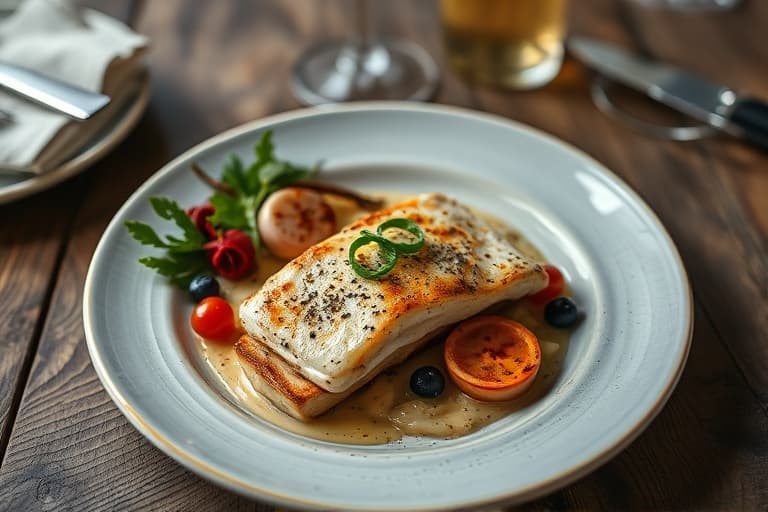 Stekte fiskefileter i ingefærbuljong