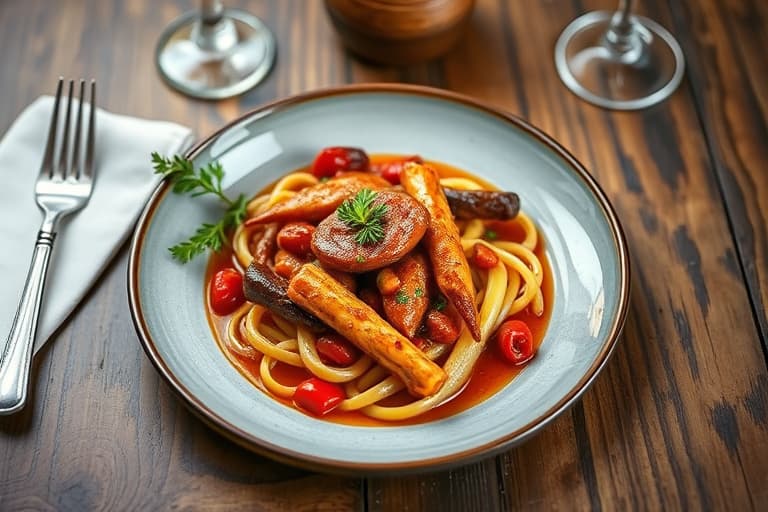 Kylling og pølse cacciatore med drueplomater