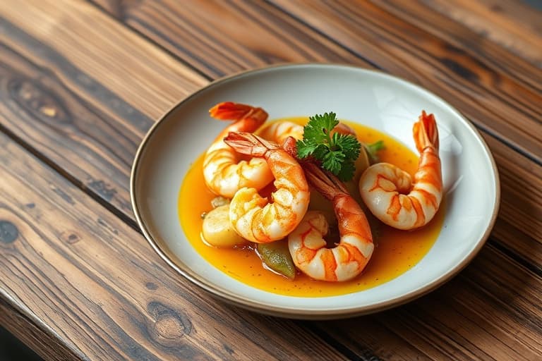 Sautéed Shrimp with Coconut and Mustard  
Sauterte reker med kokos og sennep