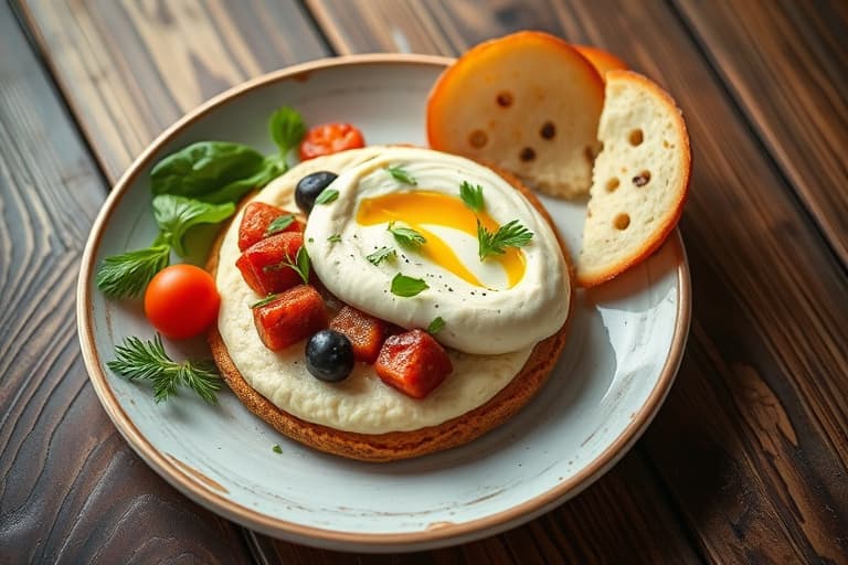 Flatbrød med reker og hvit bønnehummus