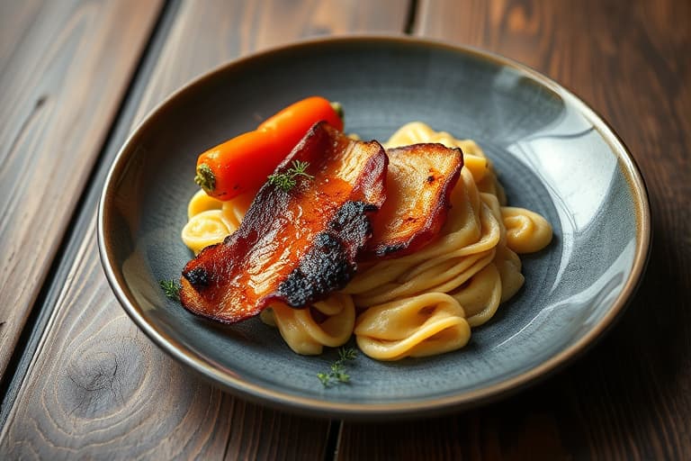 Isbergsvinger med grillet bacon og krutonger